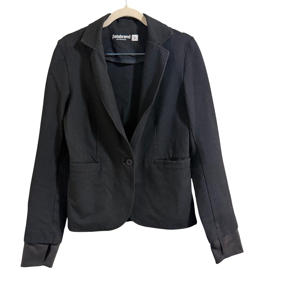 Betabrand Active Blazer Women S Charcoal Good Knit Thumbholes business casual